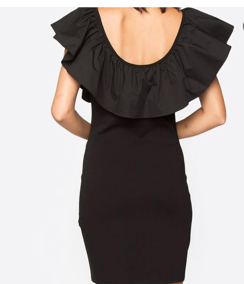 Women’s Butterfly Sleeve Bodycon Dress – Square Neck Ruffle Shoulder Midi Dress