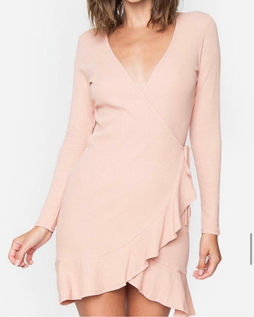 Women’s Elegant Wrap Dress – V-Neck Long Sleeve Ruffle Hem Party Mini Dress