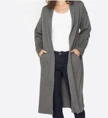 Women’s Longline Sweater Coat – Open Front Knit Cardigan with Pockets