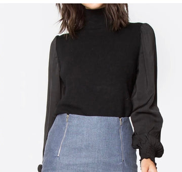 Women’s Grace Turtleneck Top – Sheer Long Sleeve High Neck Elegant Blouse